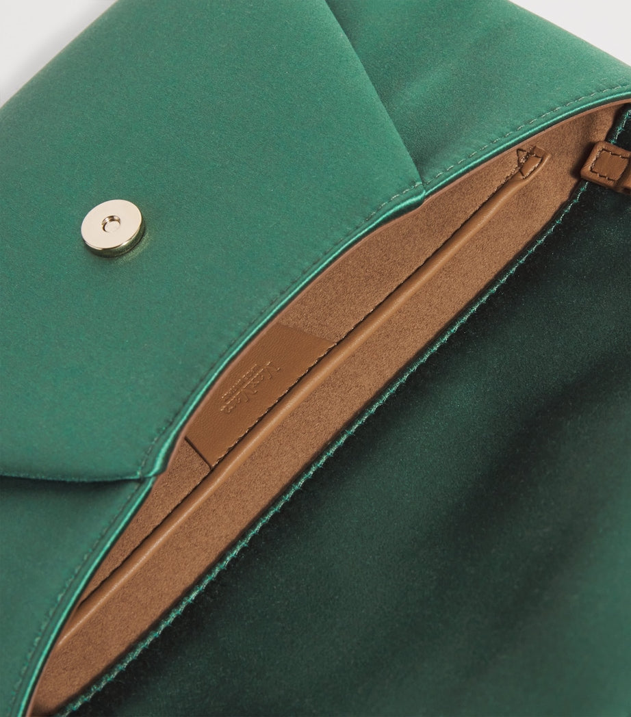 Max Mara Green Satin Envelope Clutch Bag