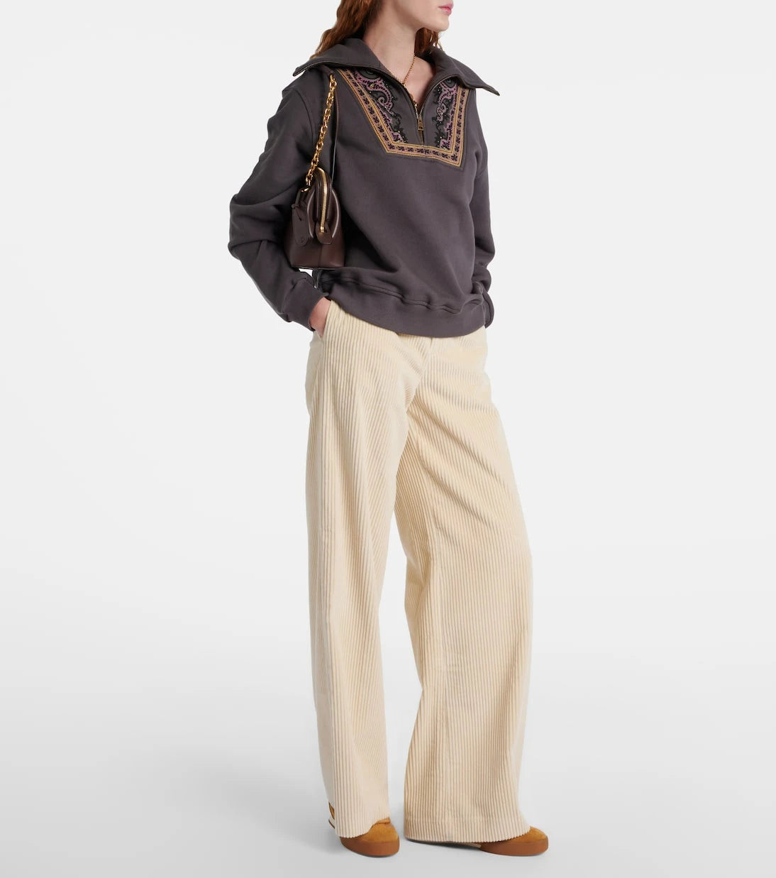 Etro - سويت شيرت قطني مطبوع بنصف سحاب