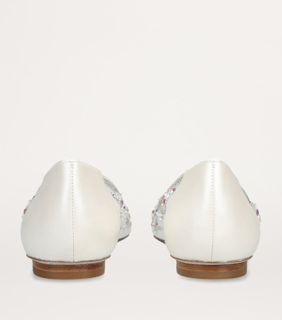 White Crystal-Embellished Ballet Flats