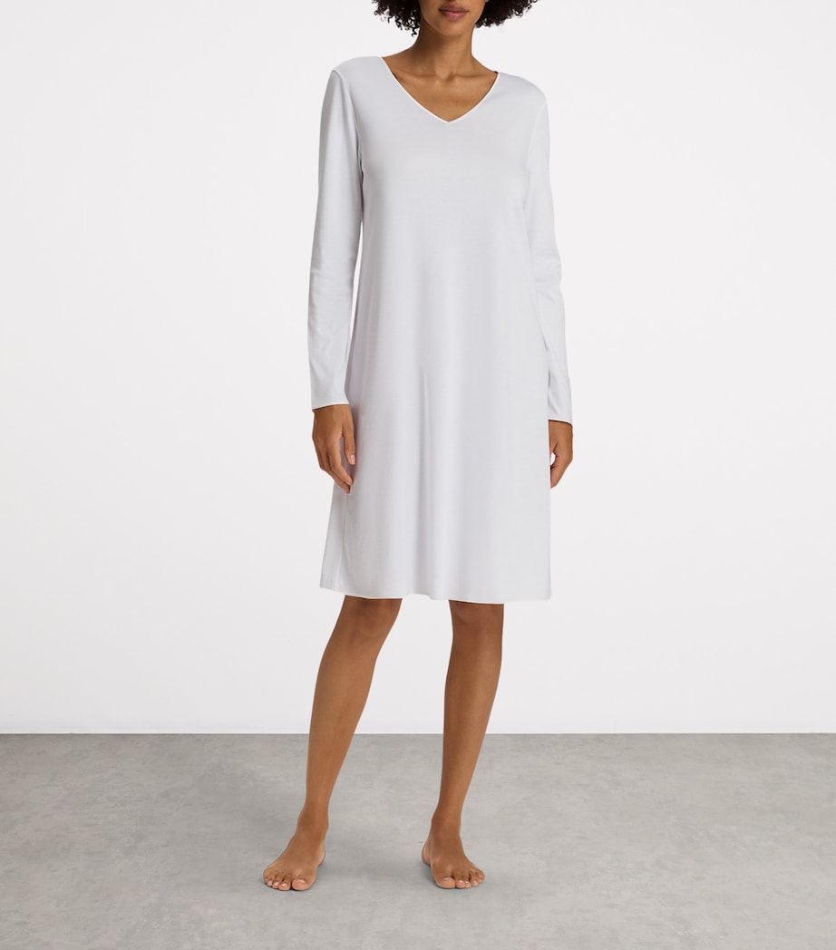 Hanro White Long-Sleeve Cotton Silk Nightdress