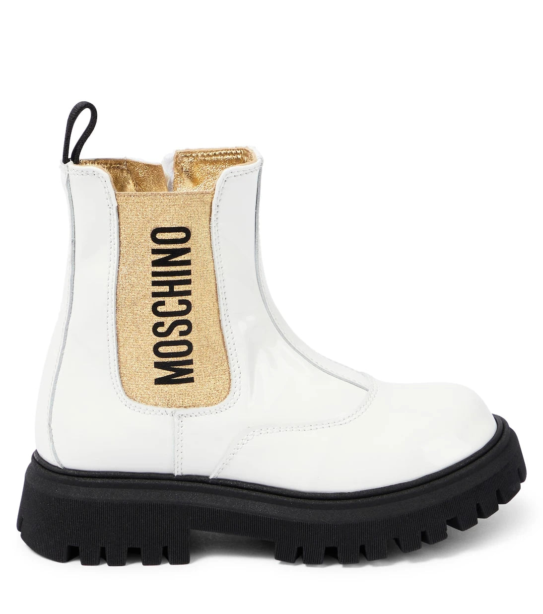 Moschino Kids - بوت من الجلد اللامع بشعار العلامة