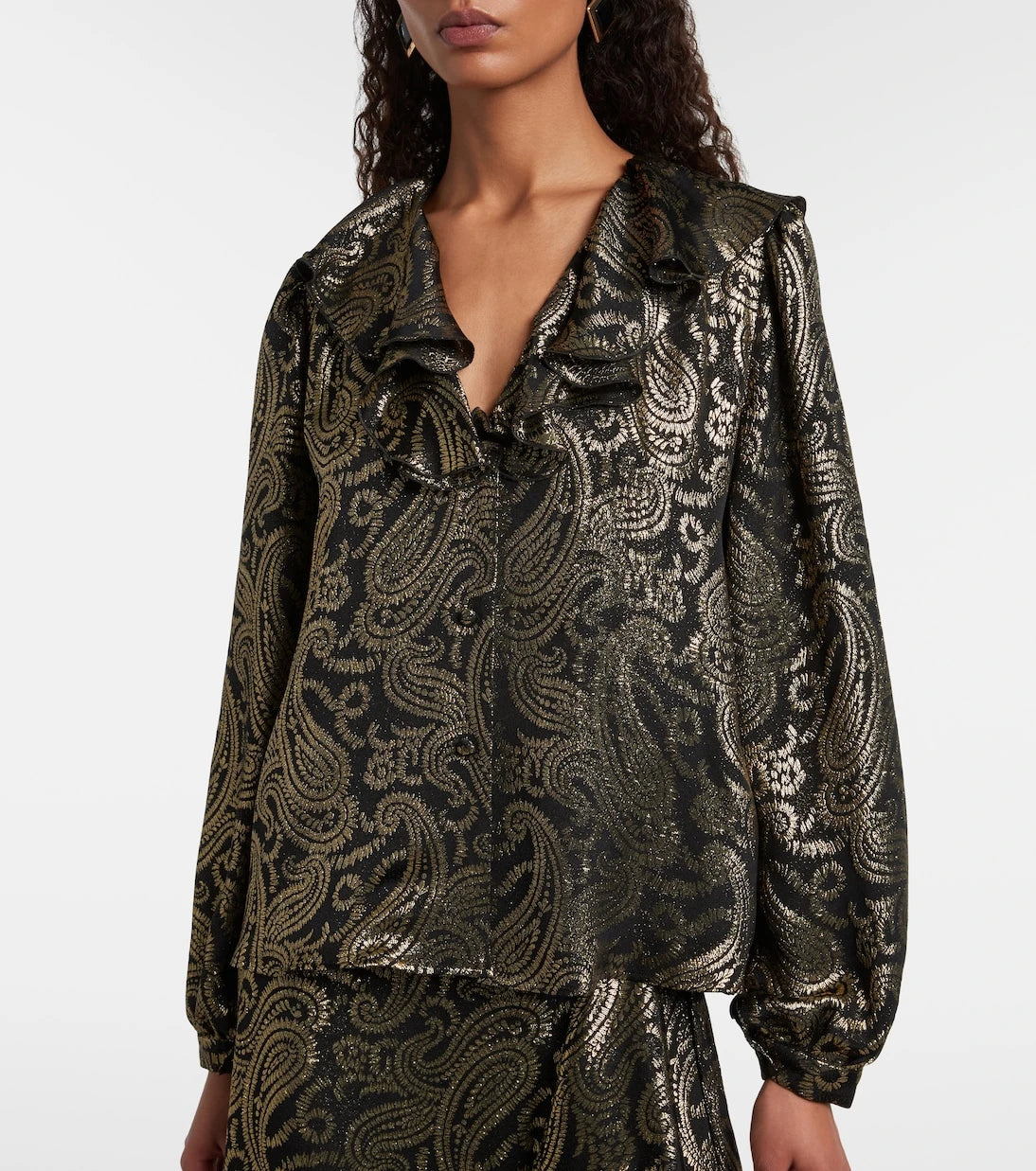 Etro - Paisley fırfırlı ipek karışımı bluz
