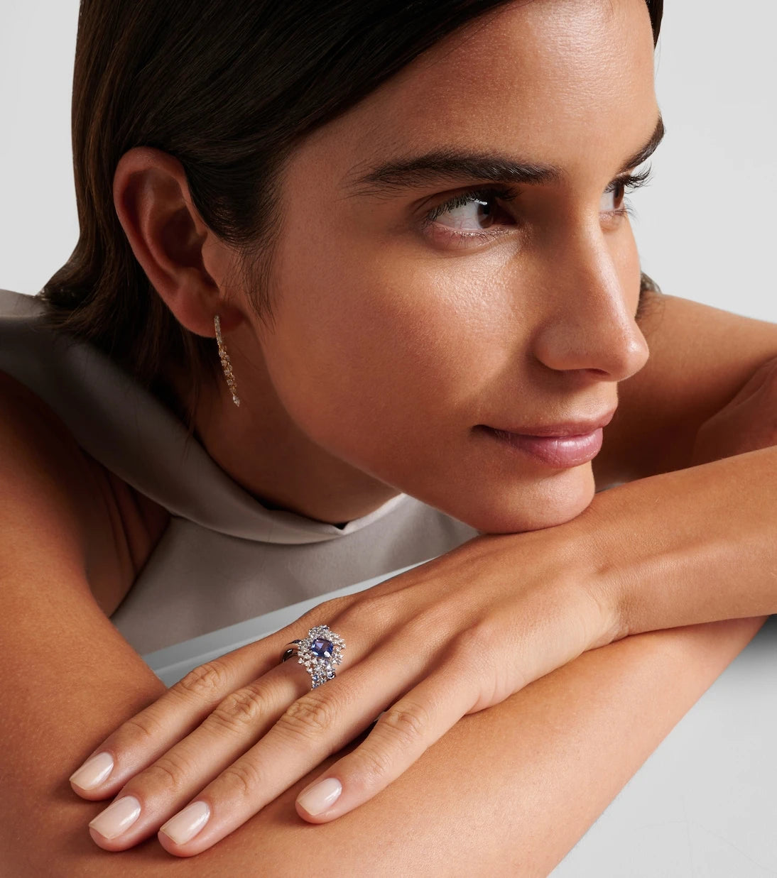 Ananya - Scatter Orbit 18kt white gold ring with sapphires and diamonds