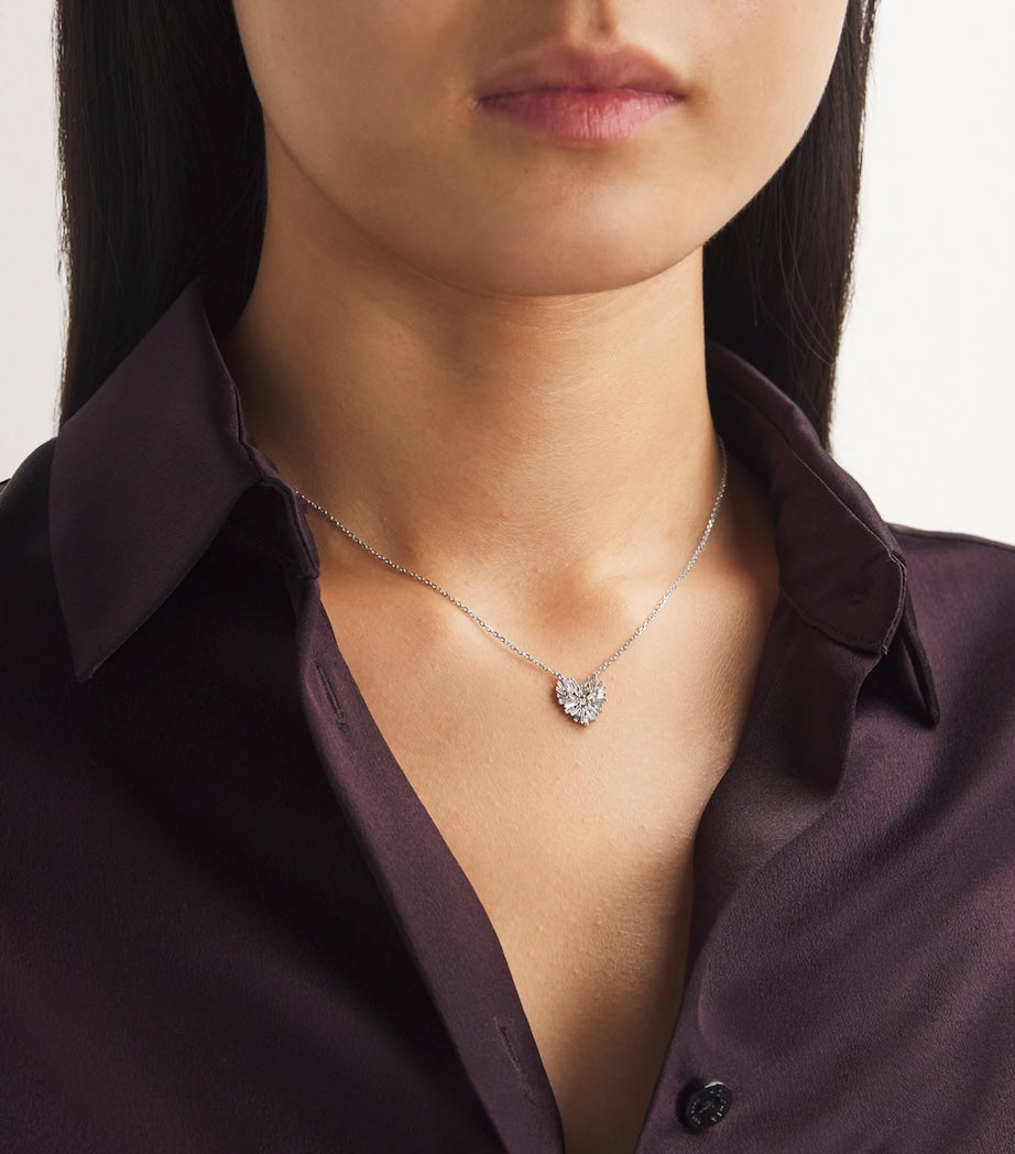 Suzanne Kalan White Gold and Diamond Small Heart Pendant Necklace