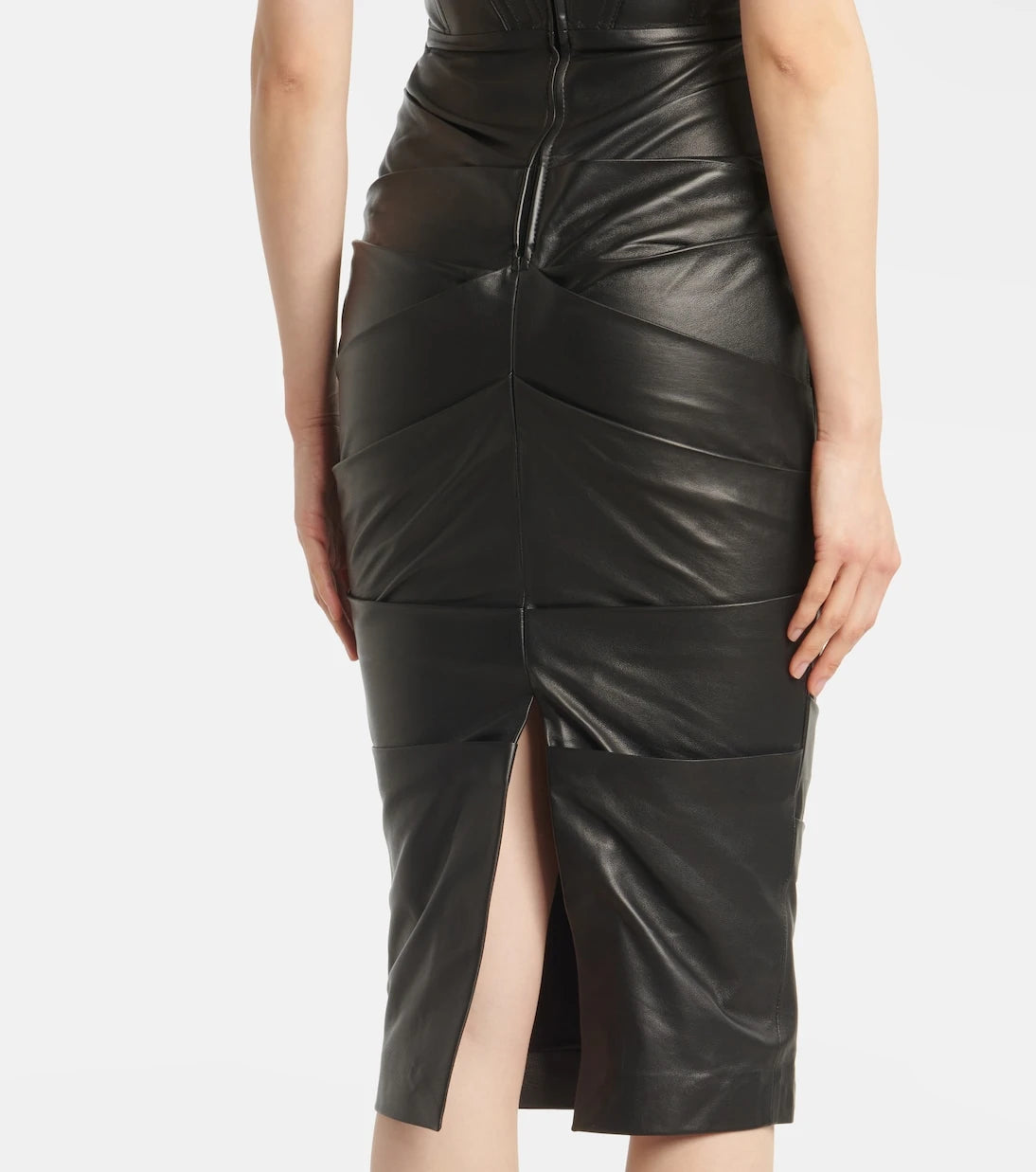 Alex Perry - Ruched leather midi dress