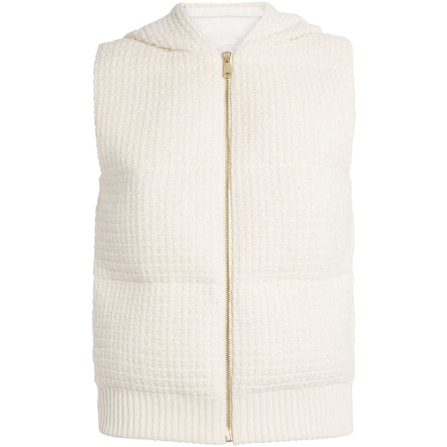 Fabiana Filippi White Wool-Silk-Cashmere-Blend Hooded Gilet
