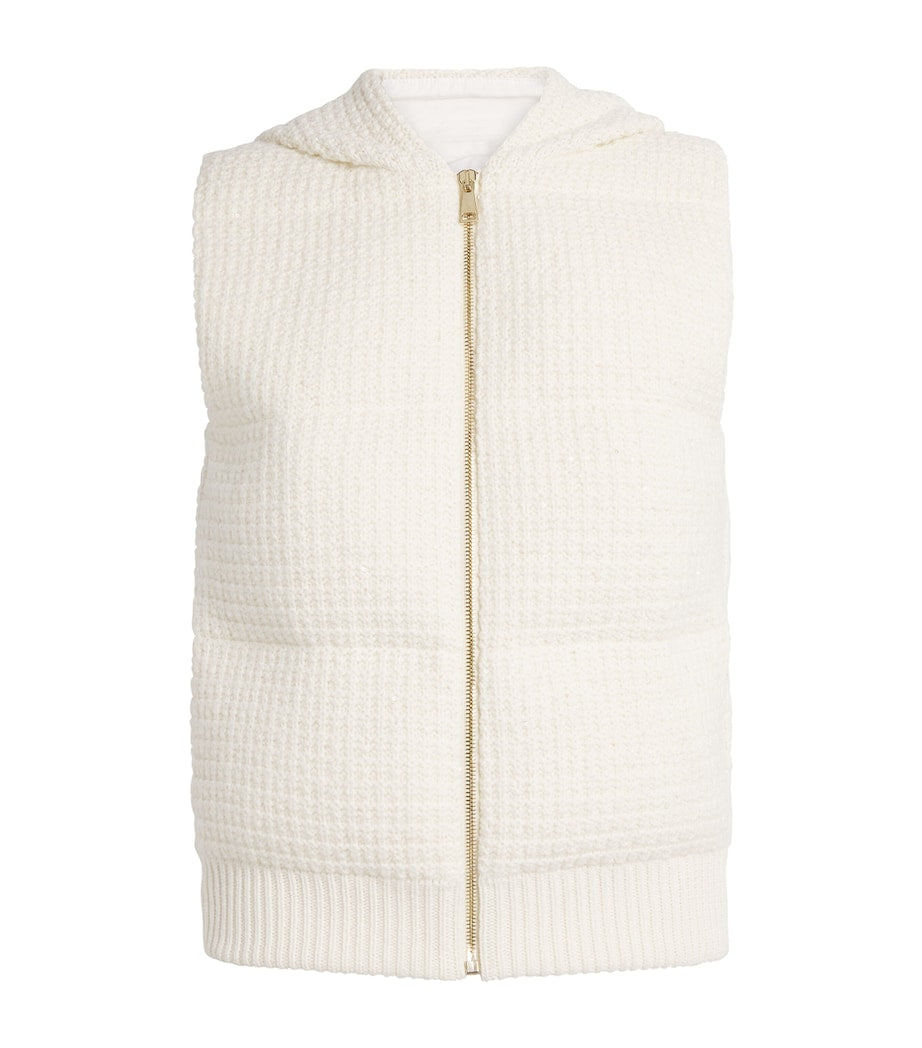 Fabiana Filippi White Wool-Silk-Cashmere-Blend Hooded Gilet