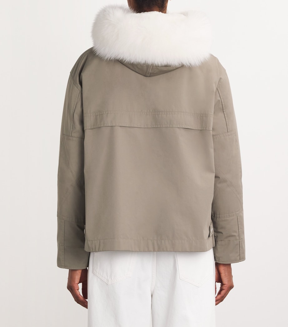 Green Canvas Fur-Trim Parka Jacket