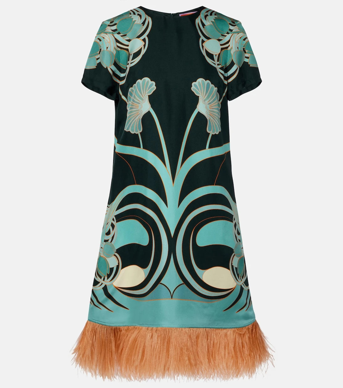 La DoubleJ - Swing feather-trimmed floral silk twill minidress