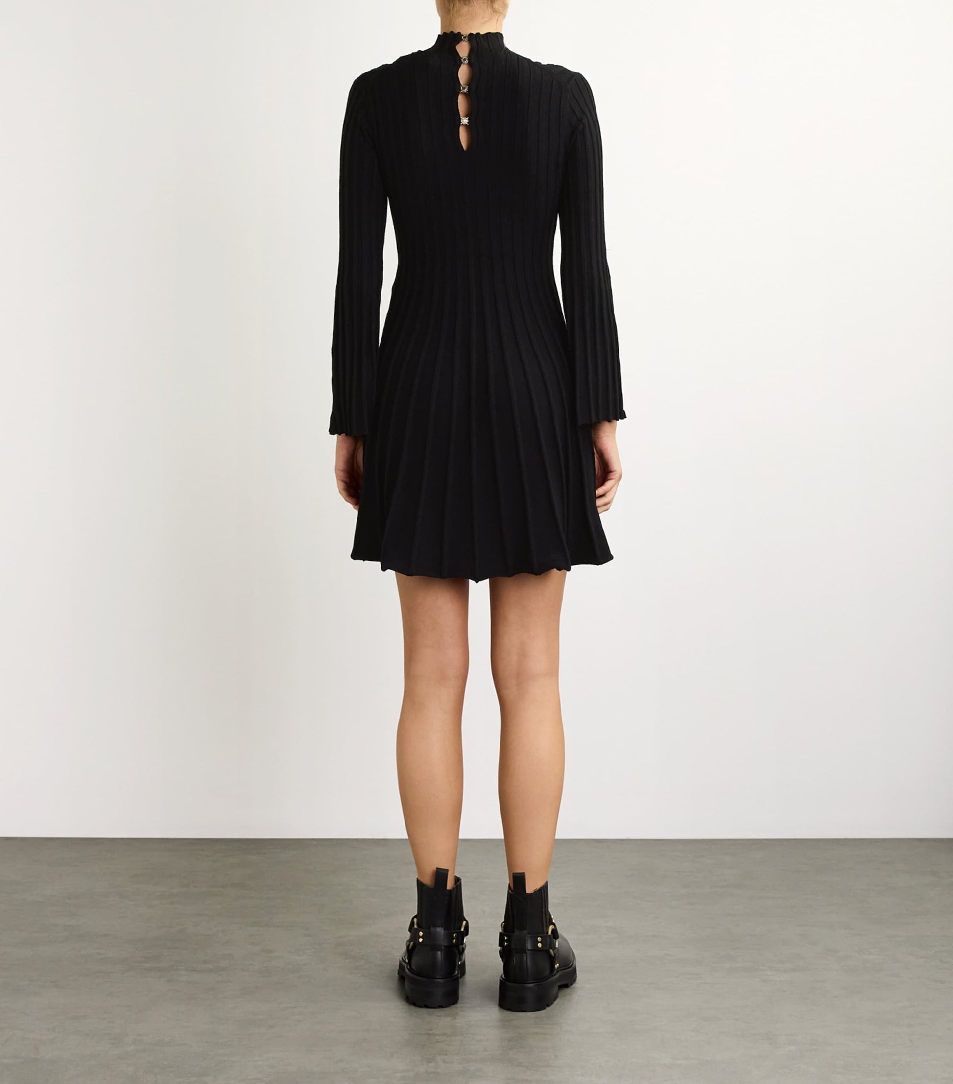 Maje Black High-Neck Knitted Mini Dress