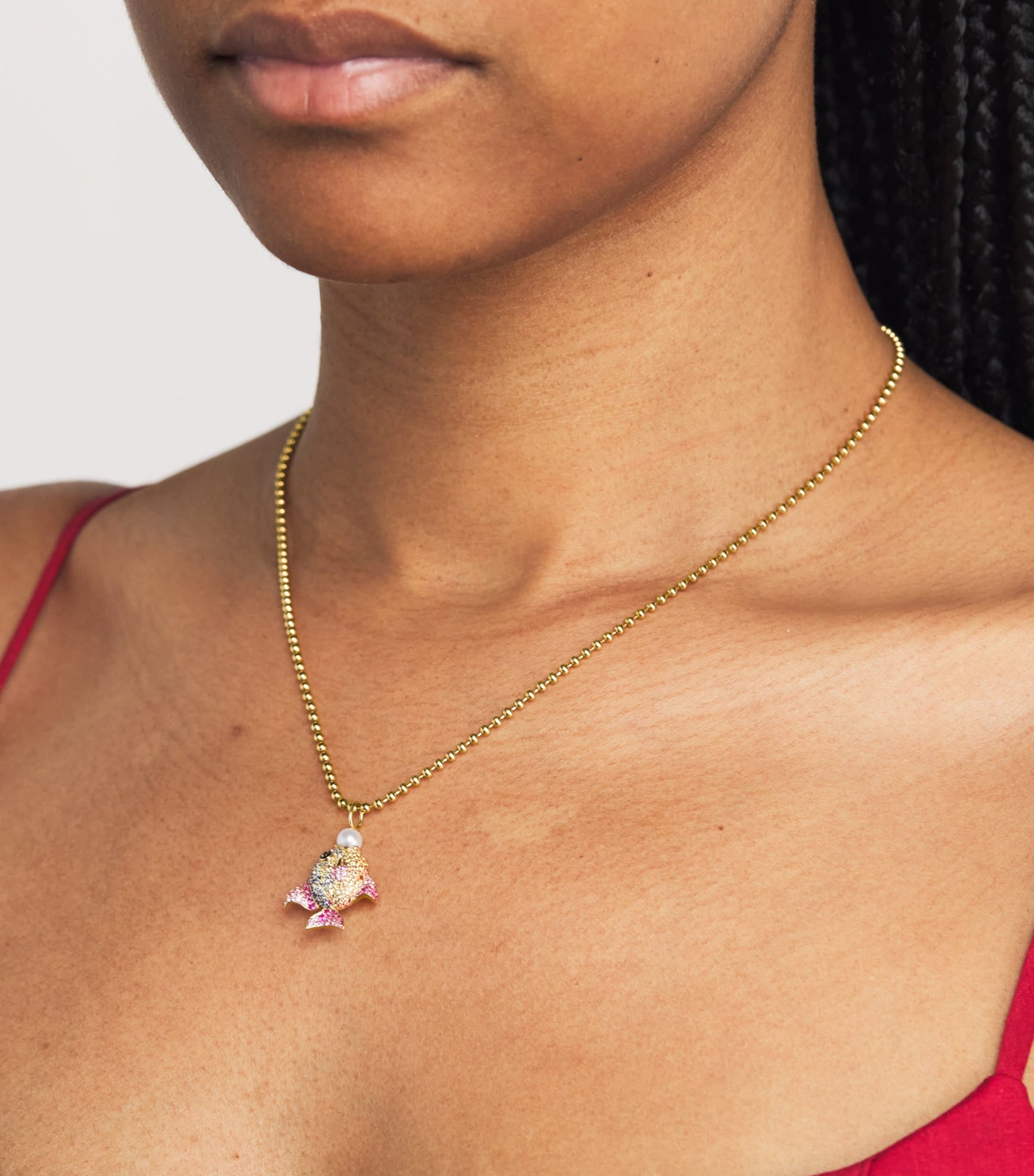 Emily P. Wheeler Yellow Gold and Mixed Gemstone Rainbow Fish Necklace