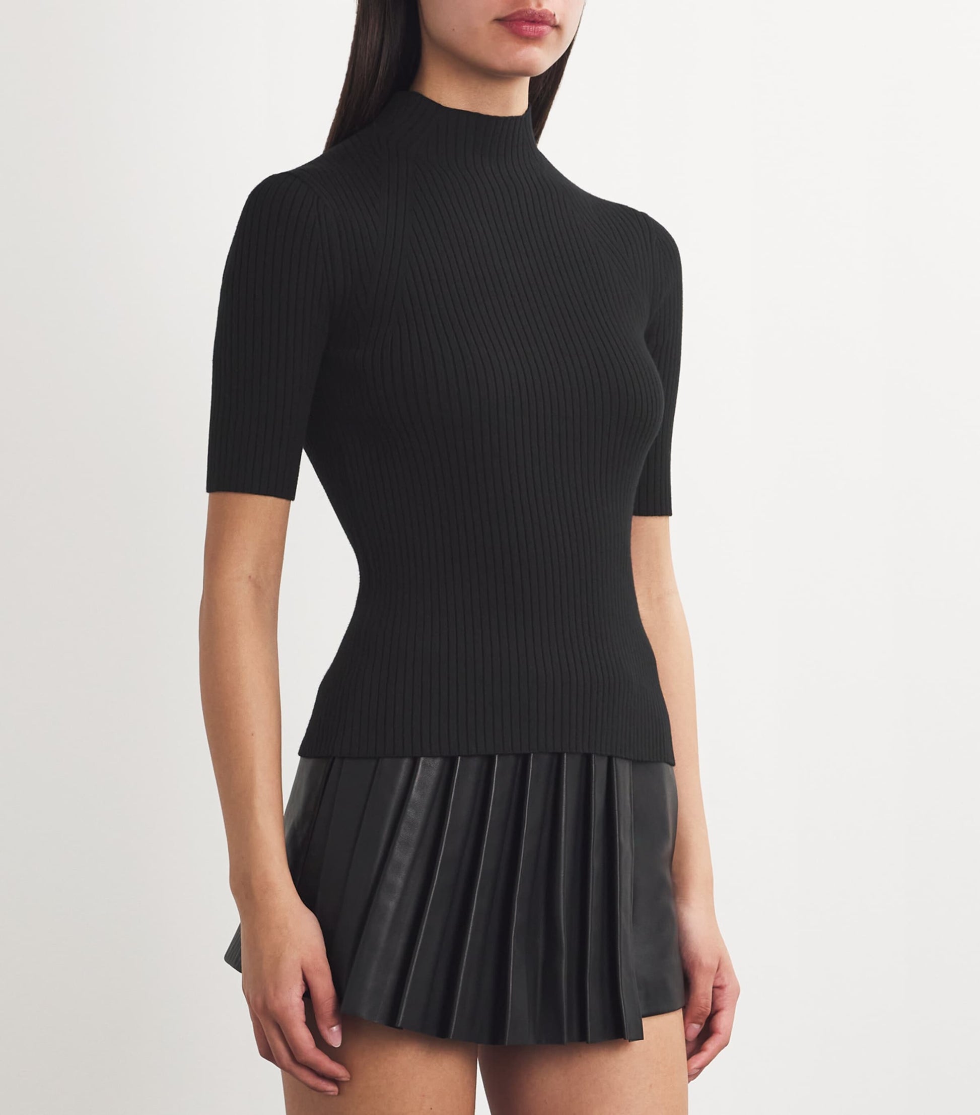Maje Black Ribbed High-Neck Top
