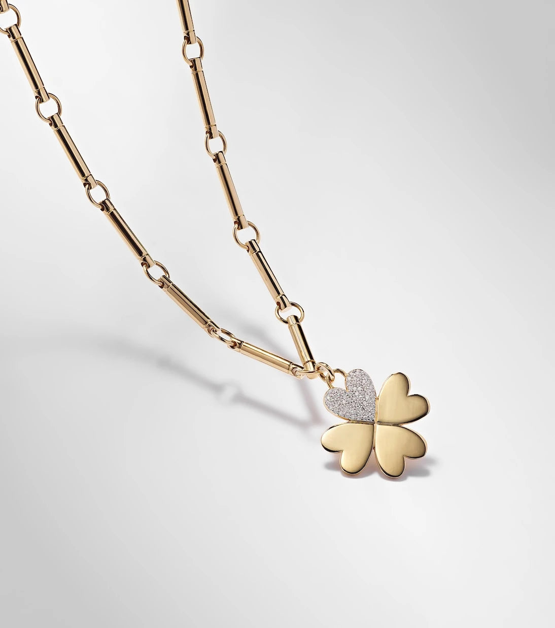 FoundRae - Four Heart Clover 18kt gold necklace with diamonds