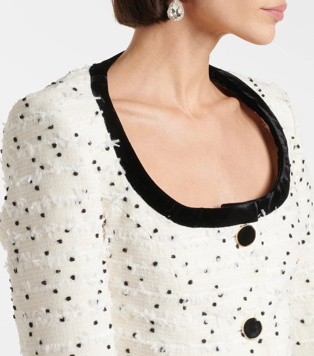 Nina Ricci - Polka-dot fringed wool-blend tweed jacket