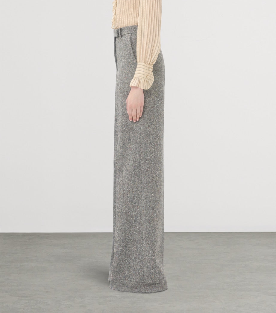 Valentino White Wool-Blend Speckled Wide-Leg Trousers