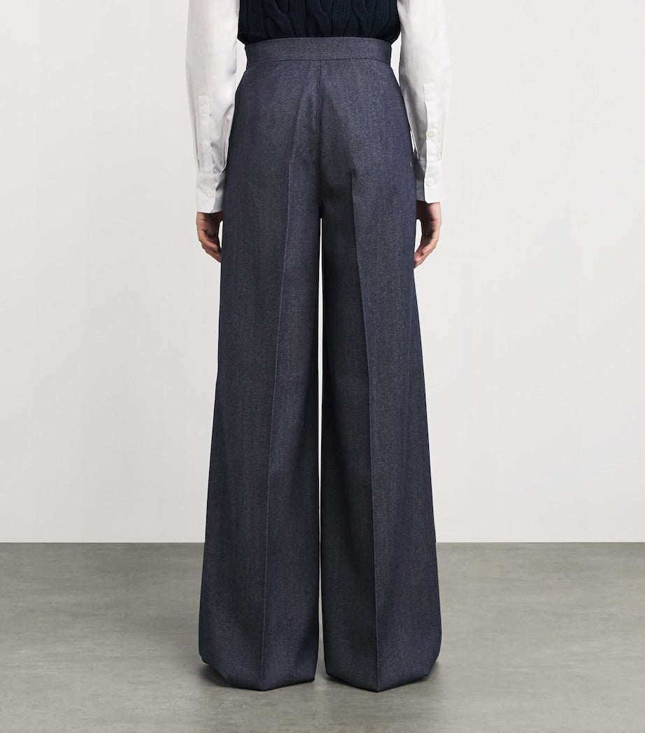 Max Mara Blue Virgin Wool Wide-Leg Trousers