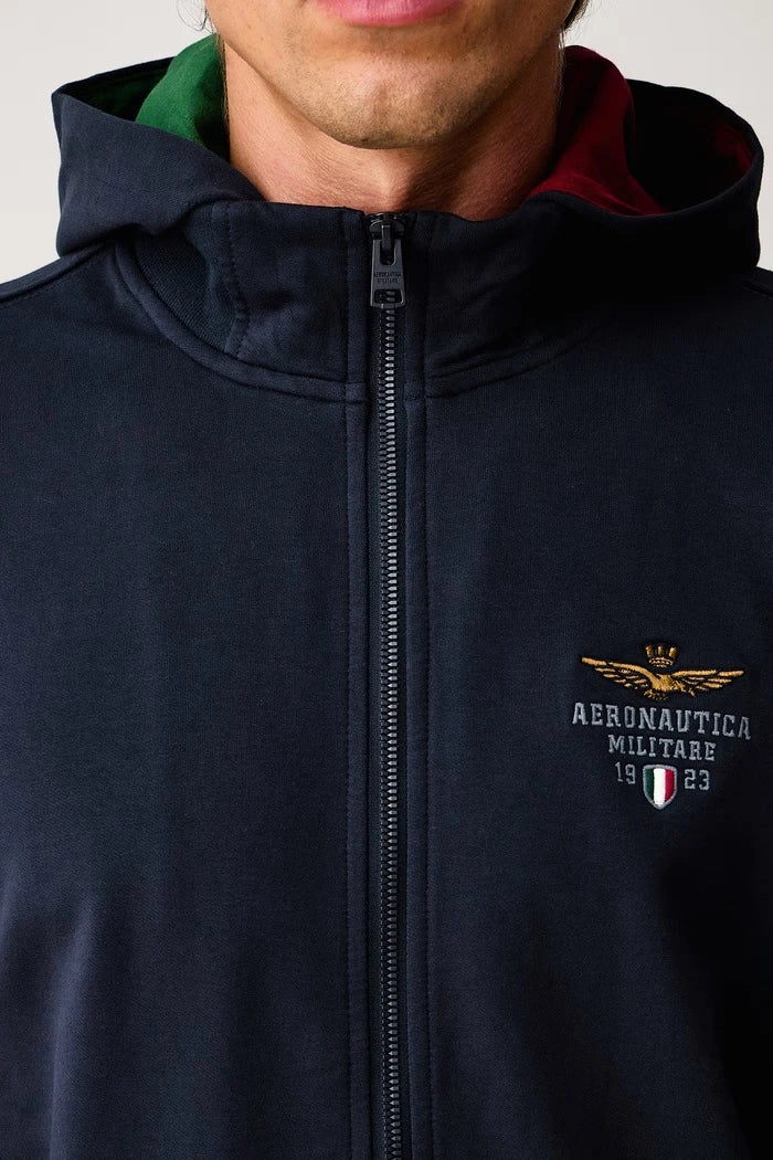 Pamuk ve elastanlı fermuarlı kapüşonlu erkek sweatshirt