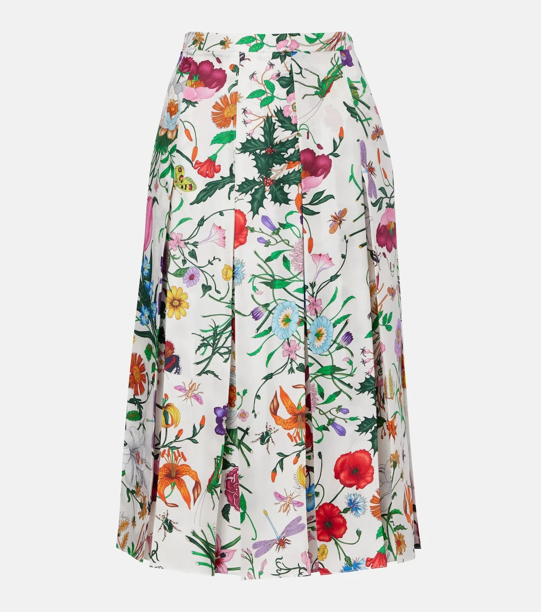 Gucci - Floral pleated silk twill mid skirt