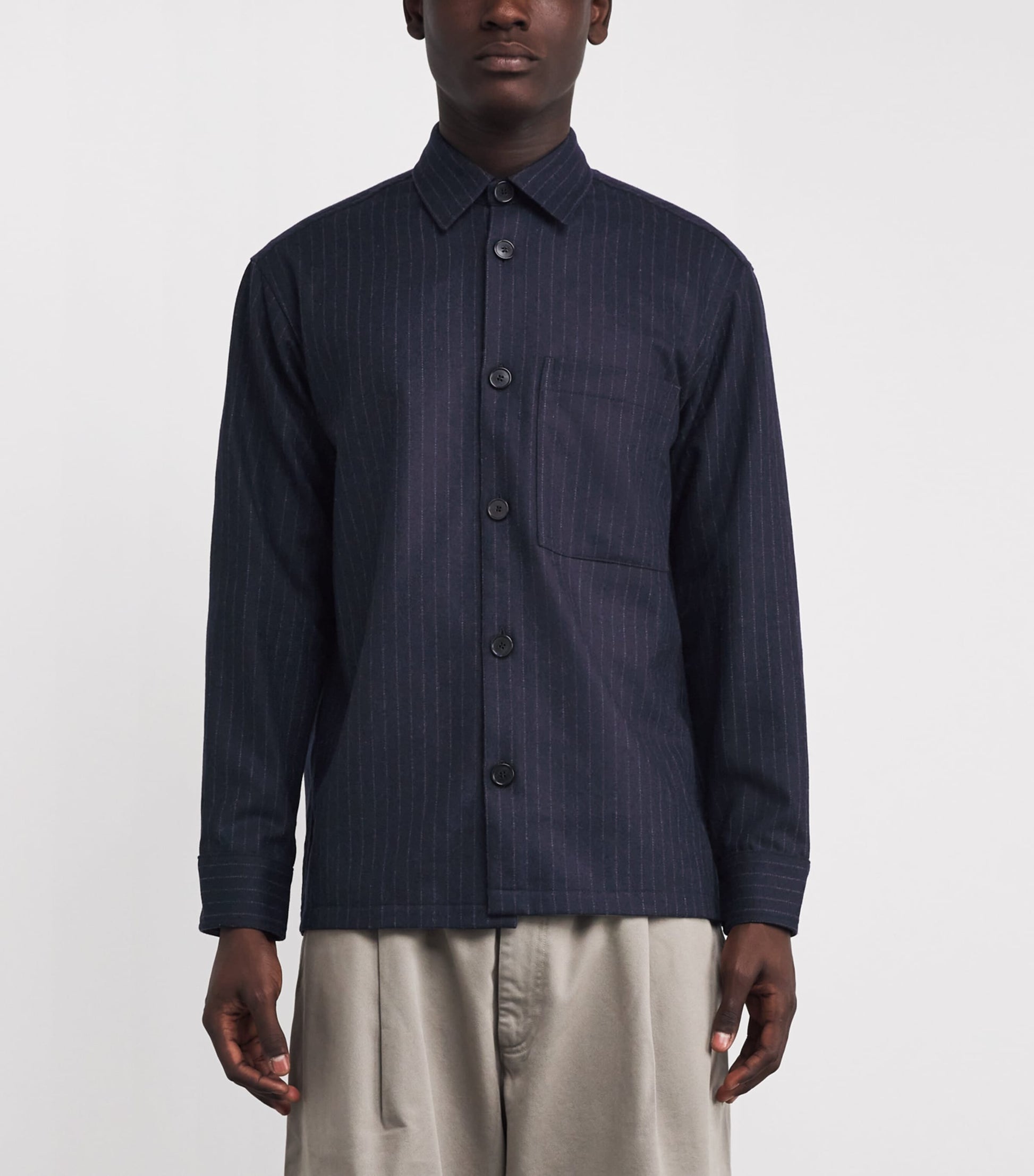 NN07 Navy Wool-Blend Stripe Overshirt