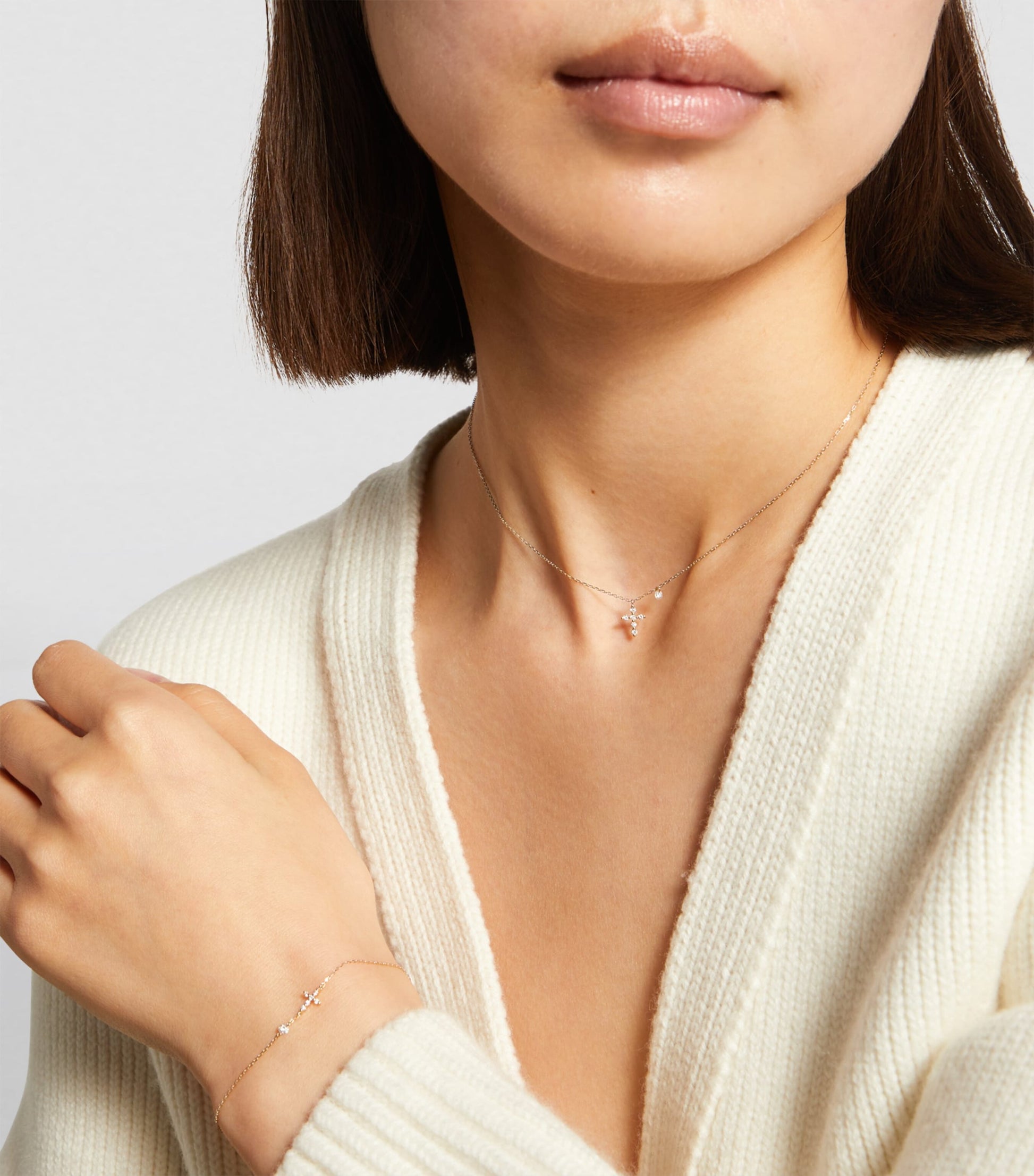 Persée Yellow Gold and Diamond Symbols Cross Necklace