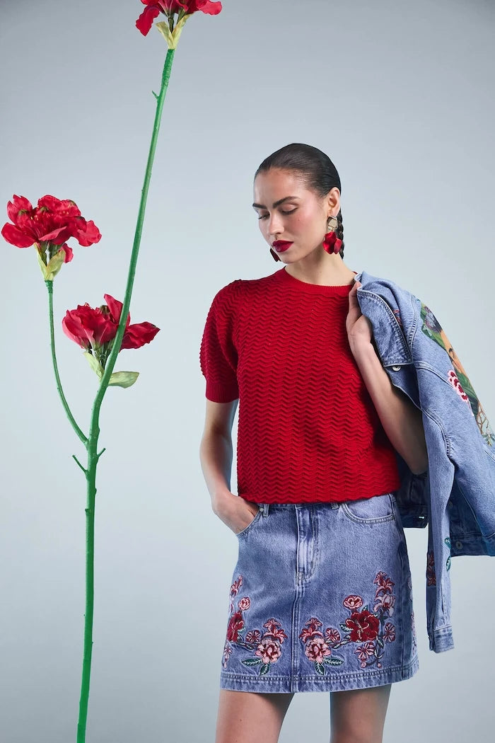 Pamuklu denim etek Medicine