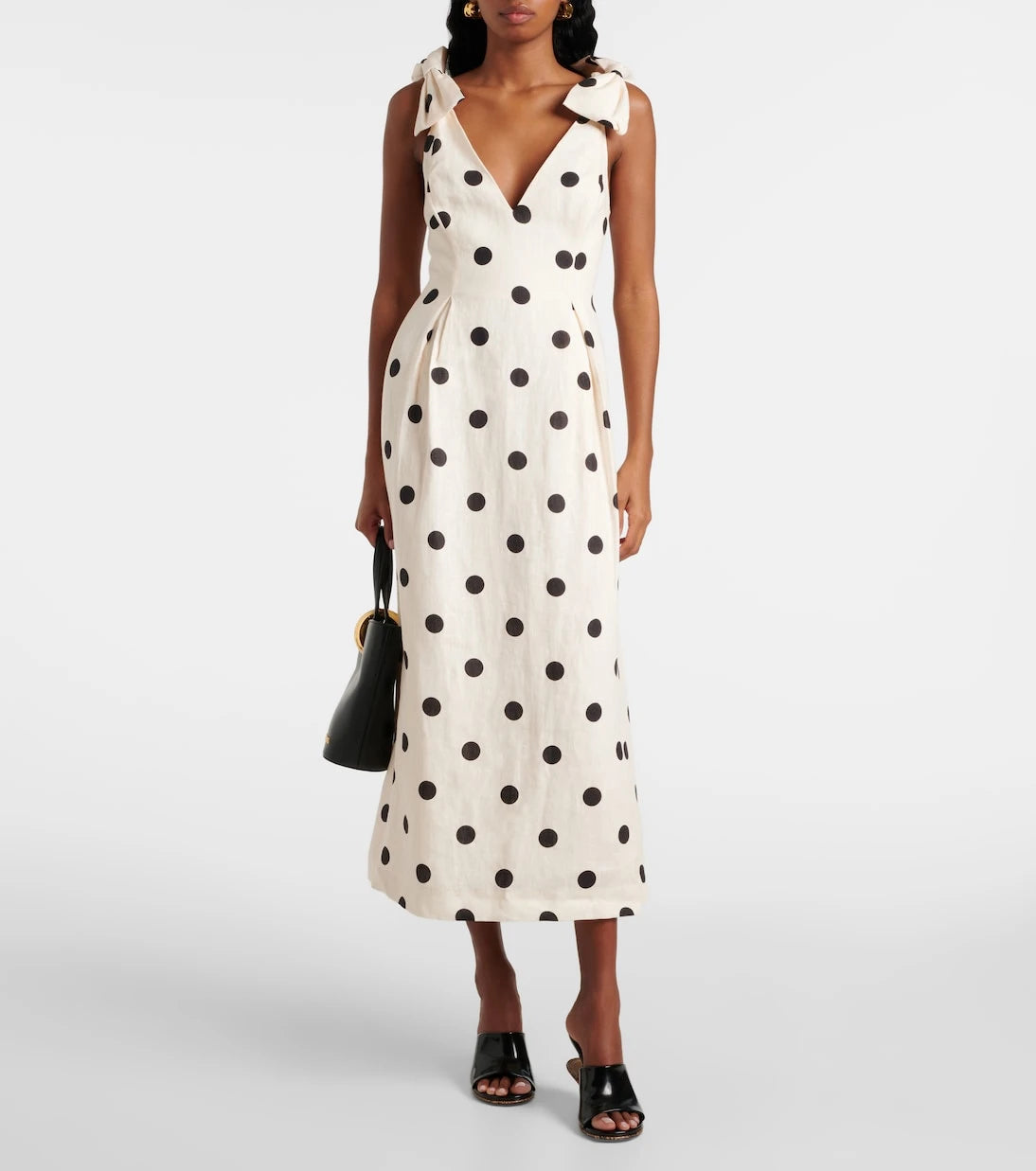 Zimmermann - Polka-dot bow-detail linen midi dress