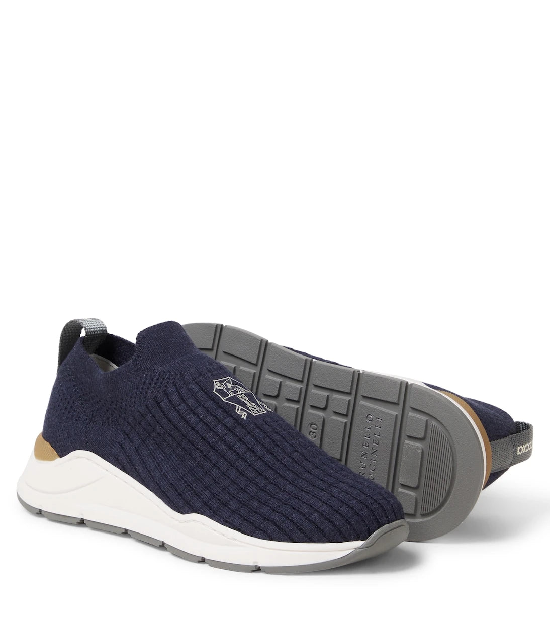 Brunello Cucinelli Kids - Logo knitted slip-on sneakers