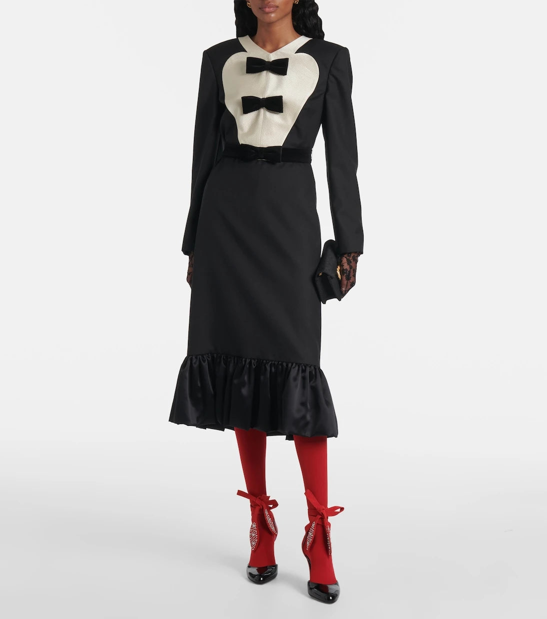 Valentino - Bow-detail virgin wool midi dress