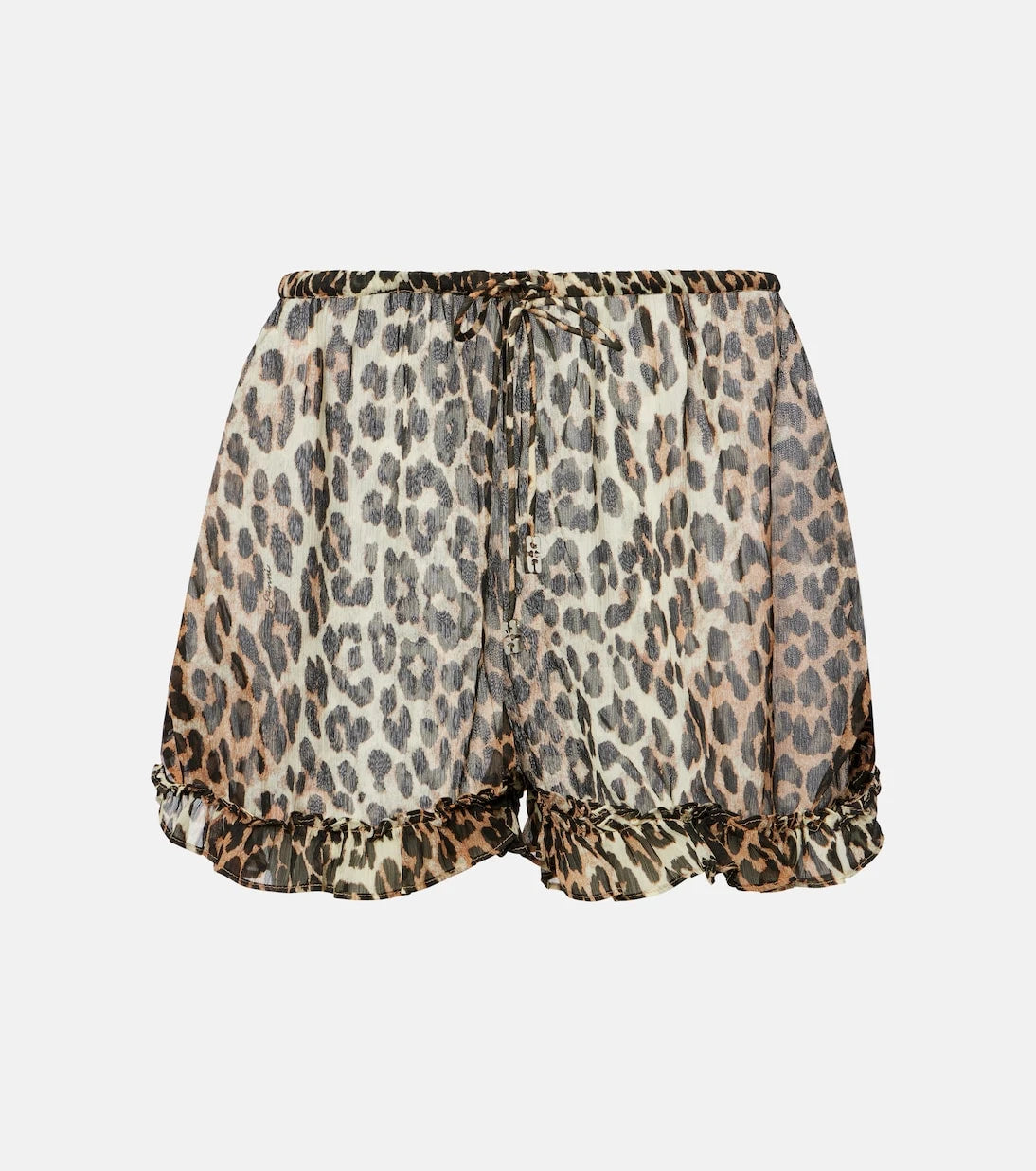 Ganni - Leopard-print ruffled chiffon shorts