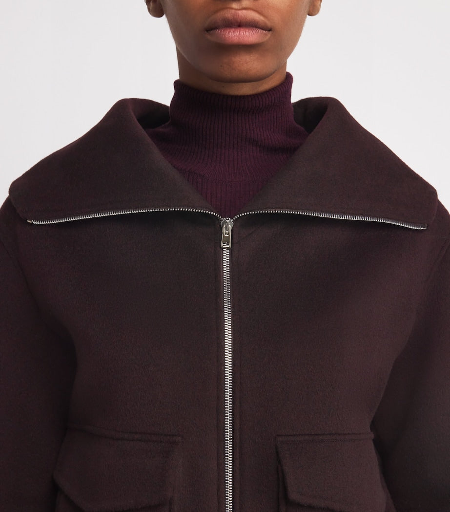 Yves Salomon Red Wool-Cashmere Fur-Trim Jacket