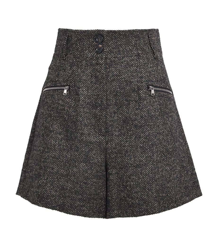 Brown Wool-Blend Herringbone Shorts