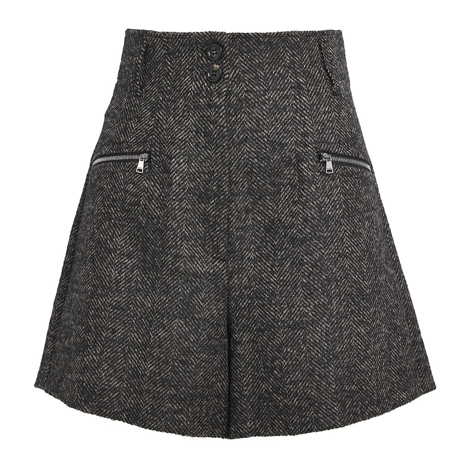 Brown Wool-Blend Herringbone Shorts