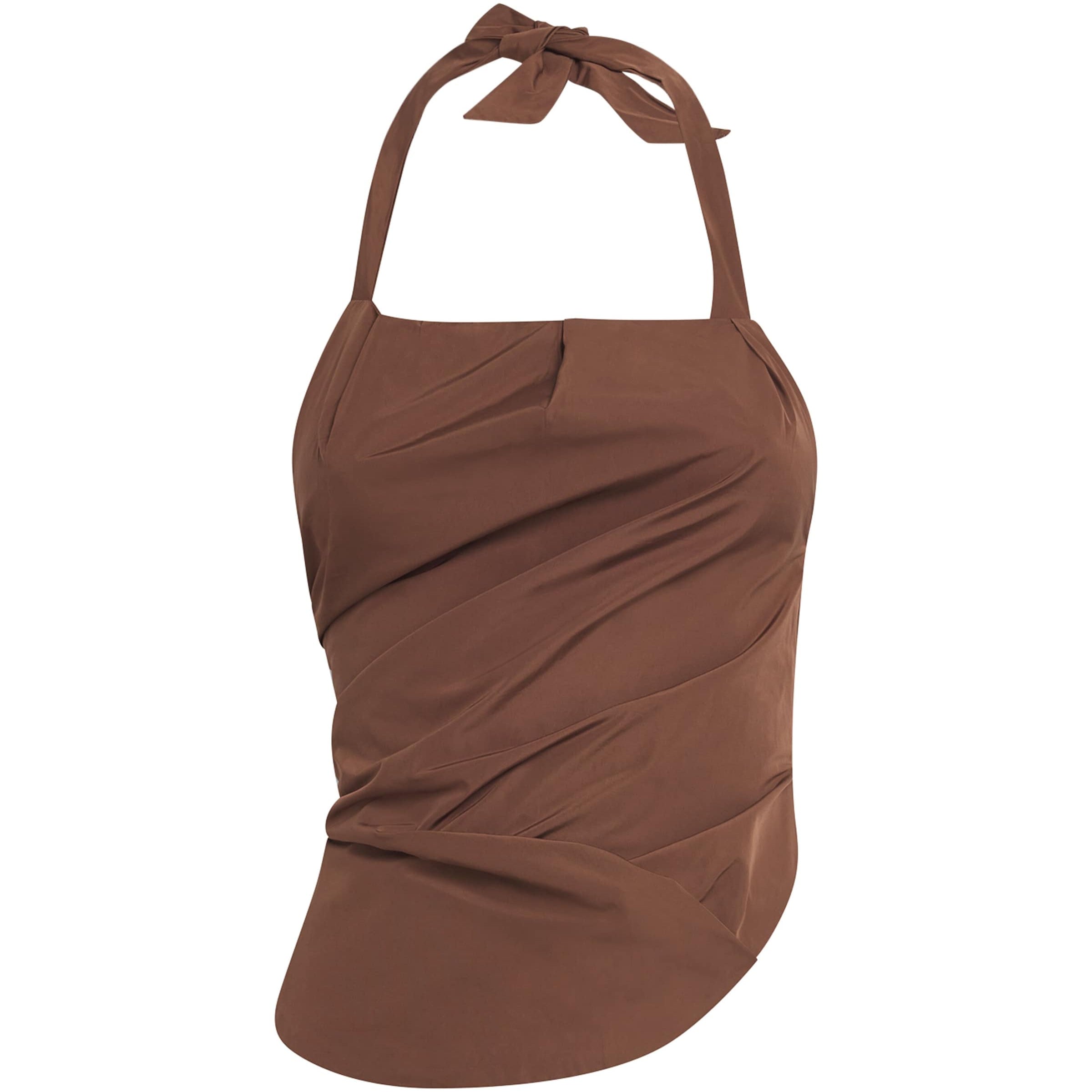 Nadine Mos Brown Draped Bib Top