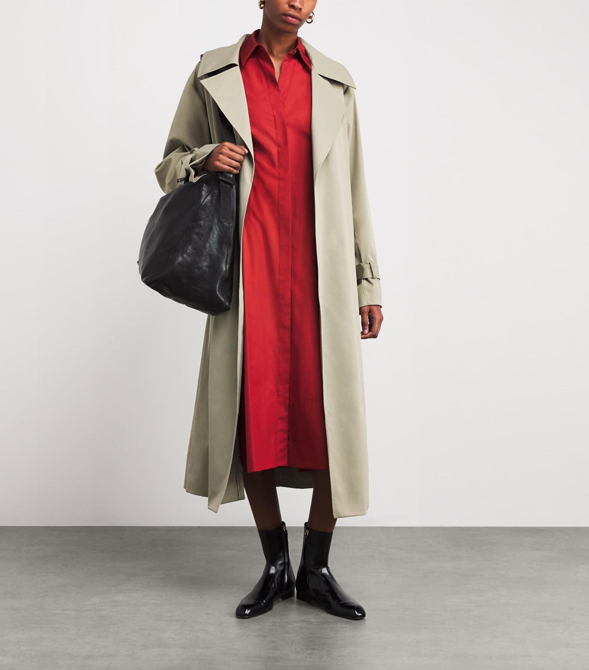 Red Cotton Shirt Midi Dress