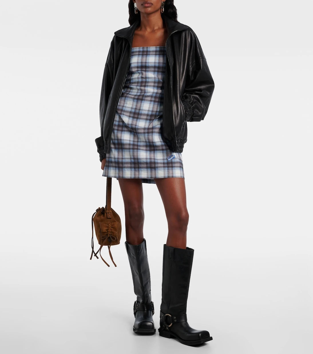 Acne Studios - فستان قصير من مزيج الكتان المنقوش