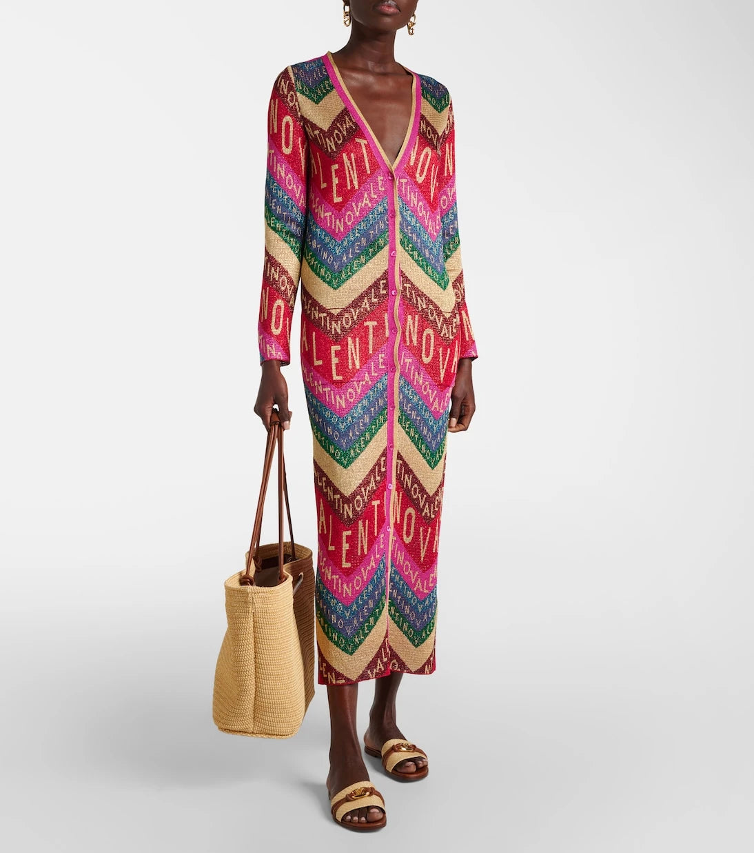 Valentino - Logo knitted jacquard midi dress