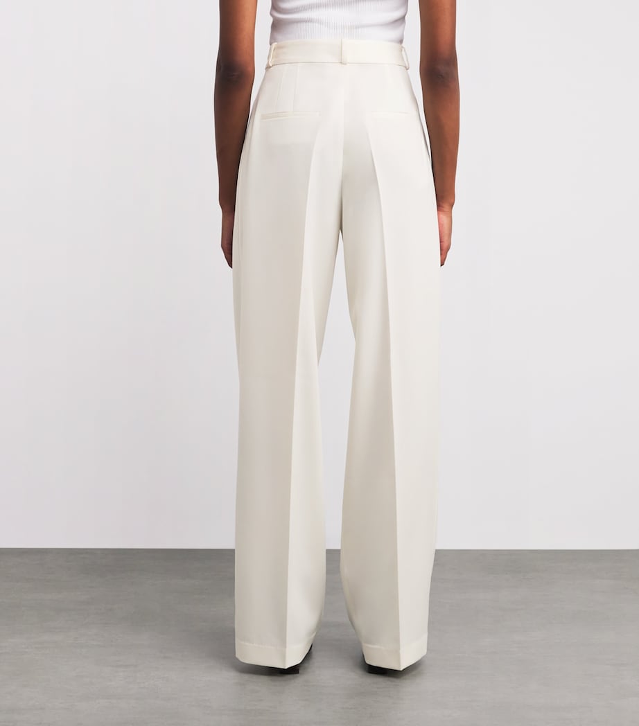 Ivory Wool-Blend Wide-Leg Trousers