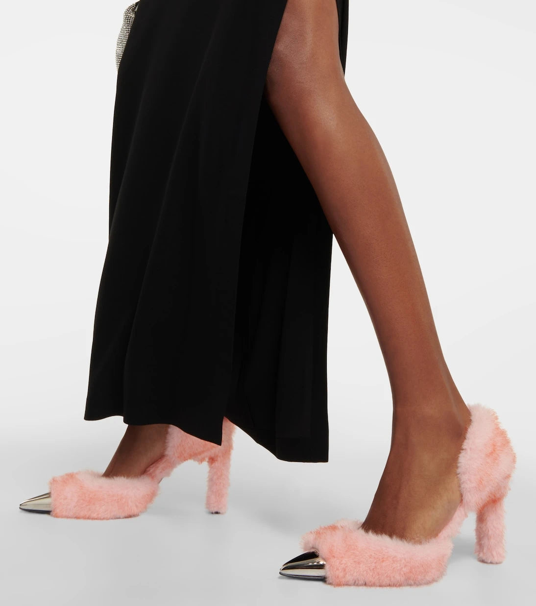 Area - Dagger faux fur-trimmed pumps