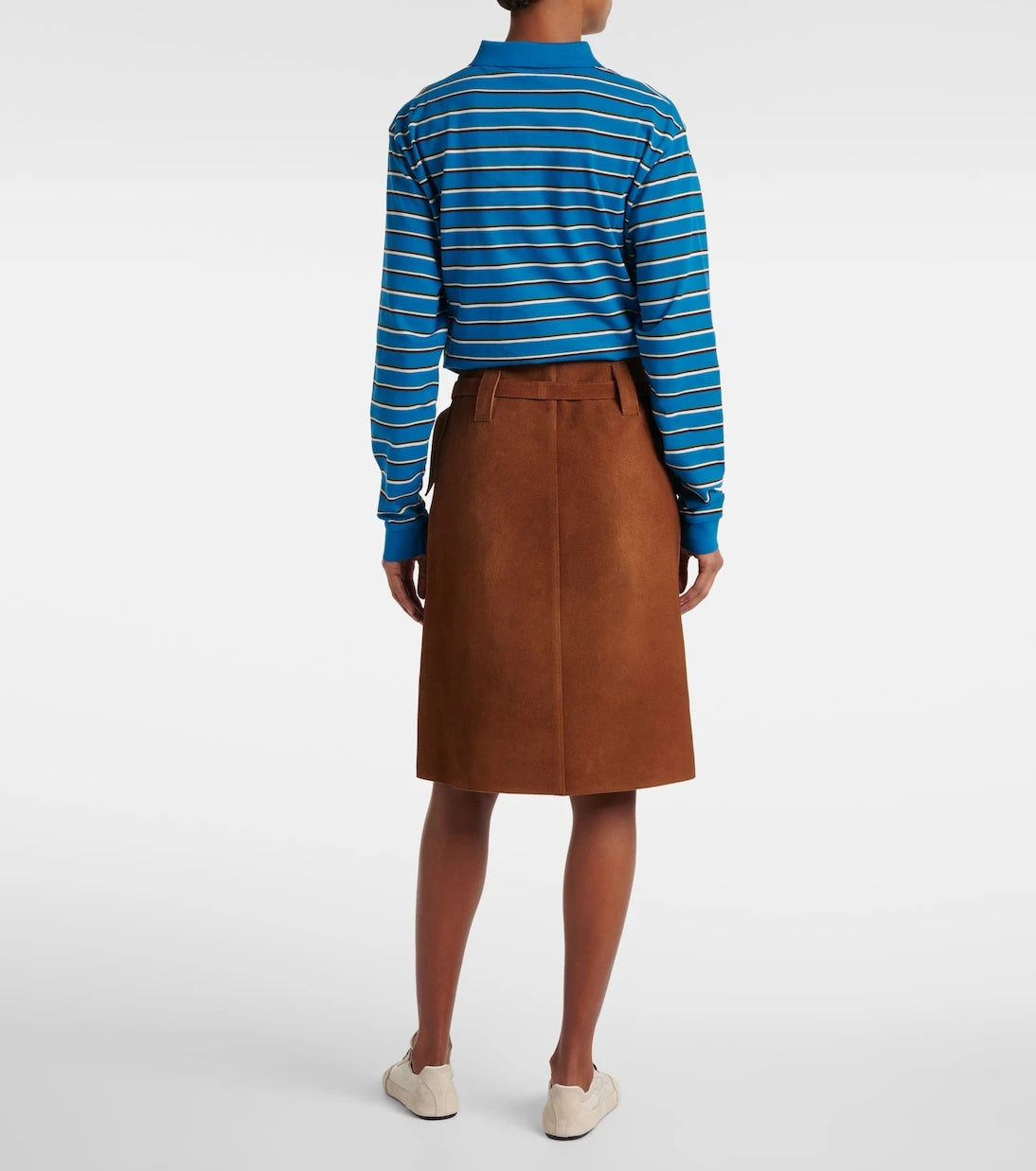 Prada - Belted suede midi skirt