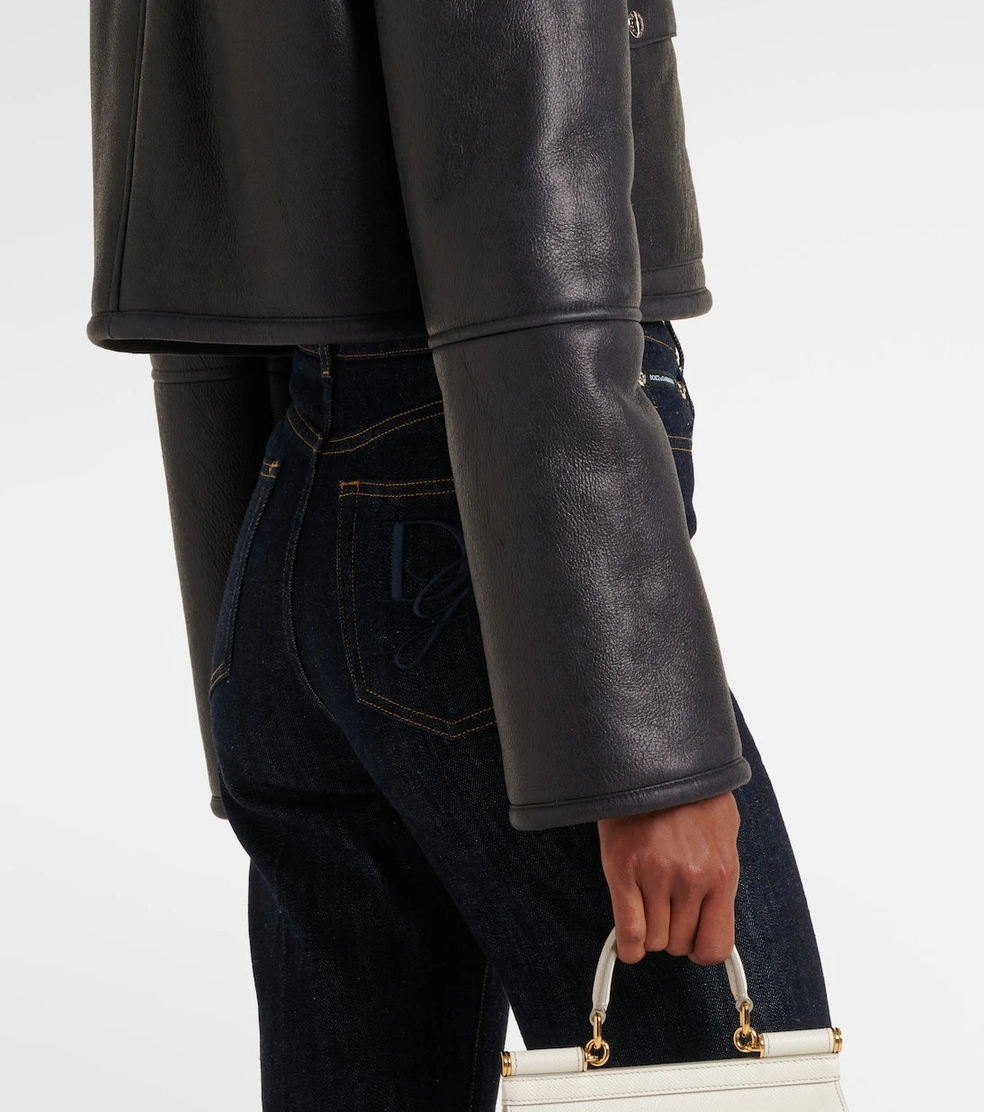 Dolce&Gabbana - Shearling-trimmed cropped leather jacket