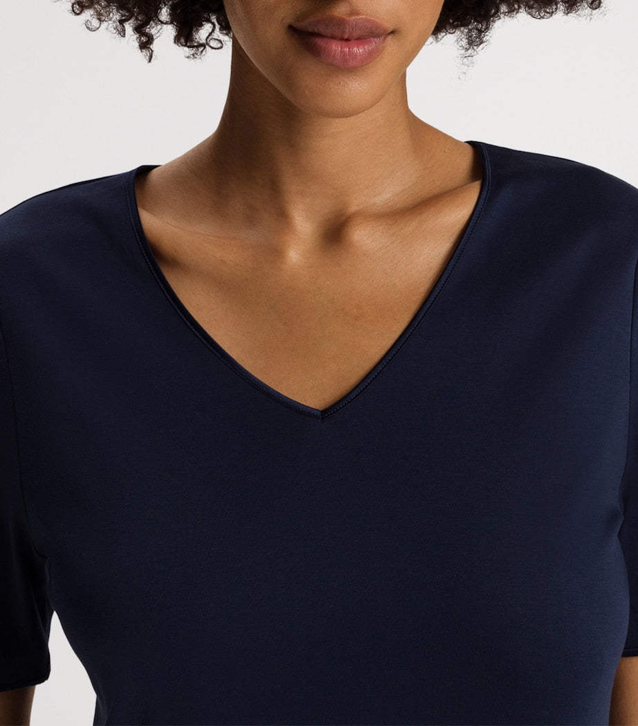 Hanro Navy Cotton Short-Sleeve Nightdress