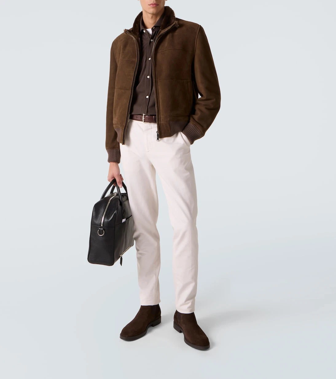 Thom Sweeney - Shearling-lined suede bomber jacket