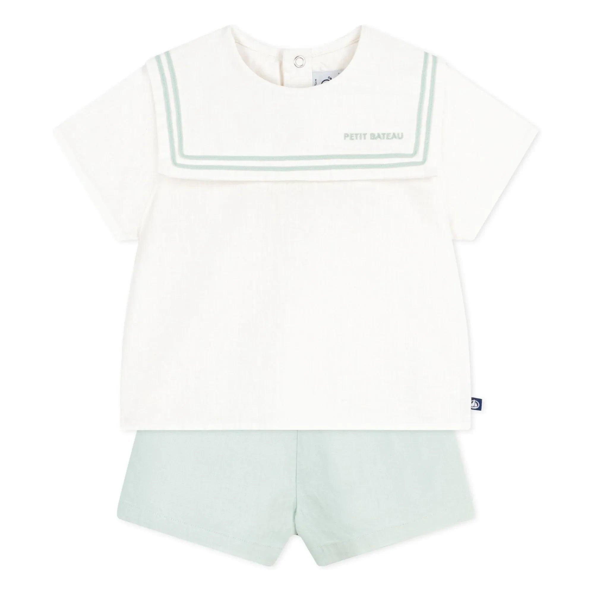 Petit Bateau - Navy collar top and linen shorts set | Sage