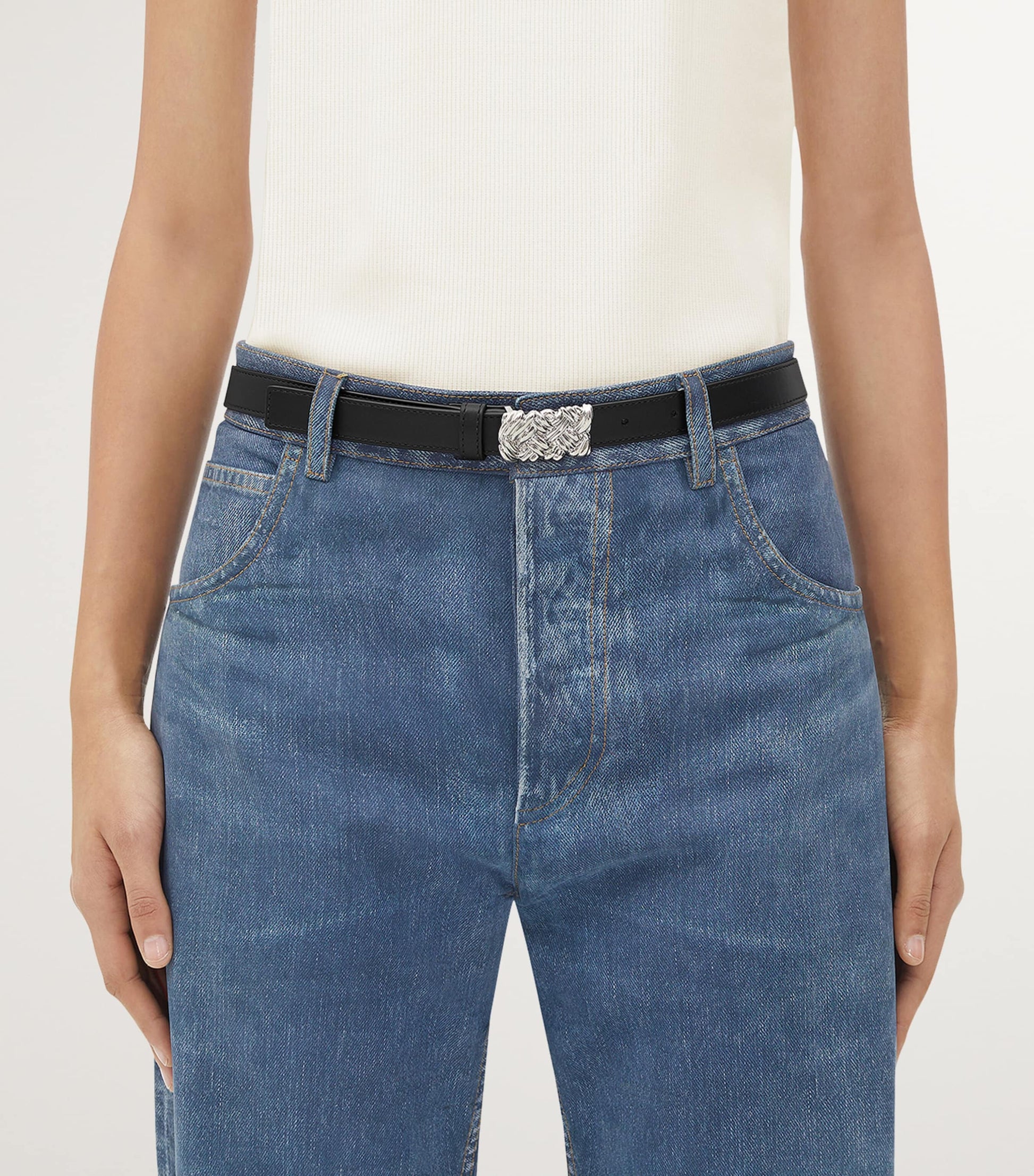 Bottega Veneta Grey Leather Intreccio-Buckle Belt