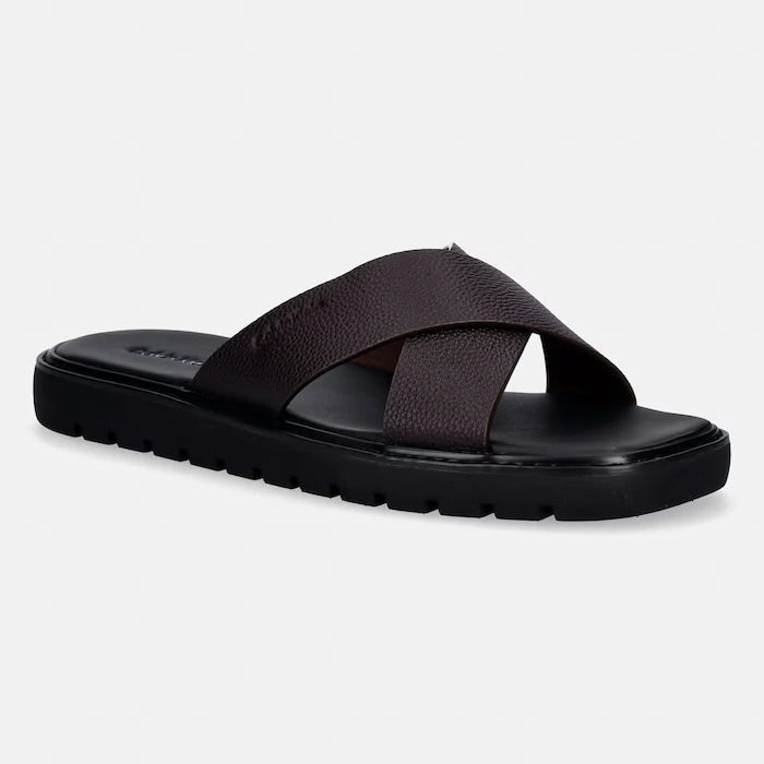 Calvin Klein чехли мъжки от кожа SQ MOLDED SANDAL XCROSS LTH