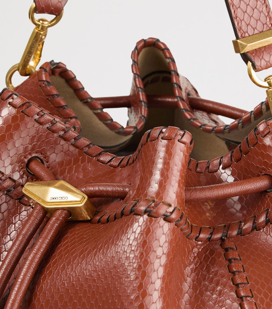 Brown Medium Snake-Print Cinch Bag