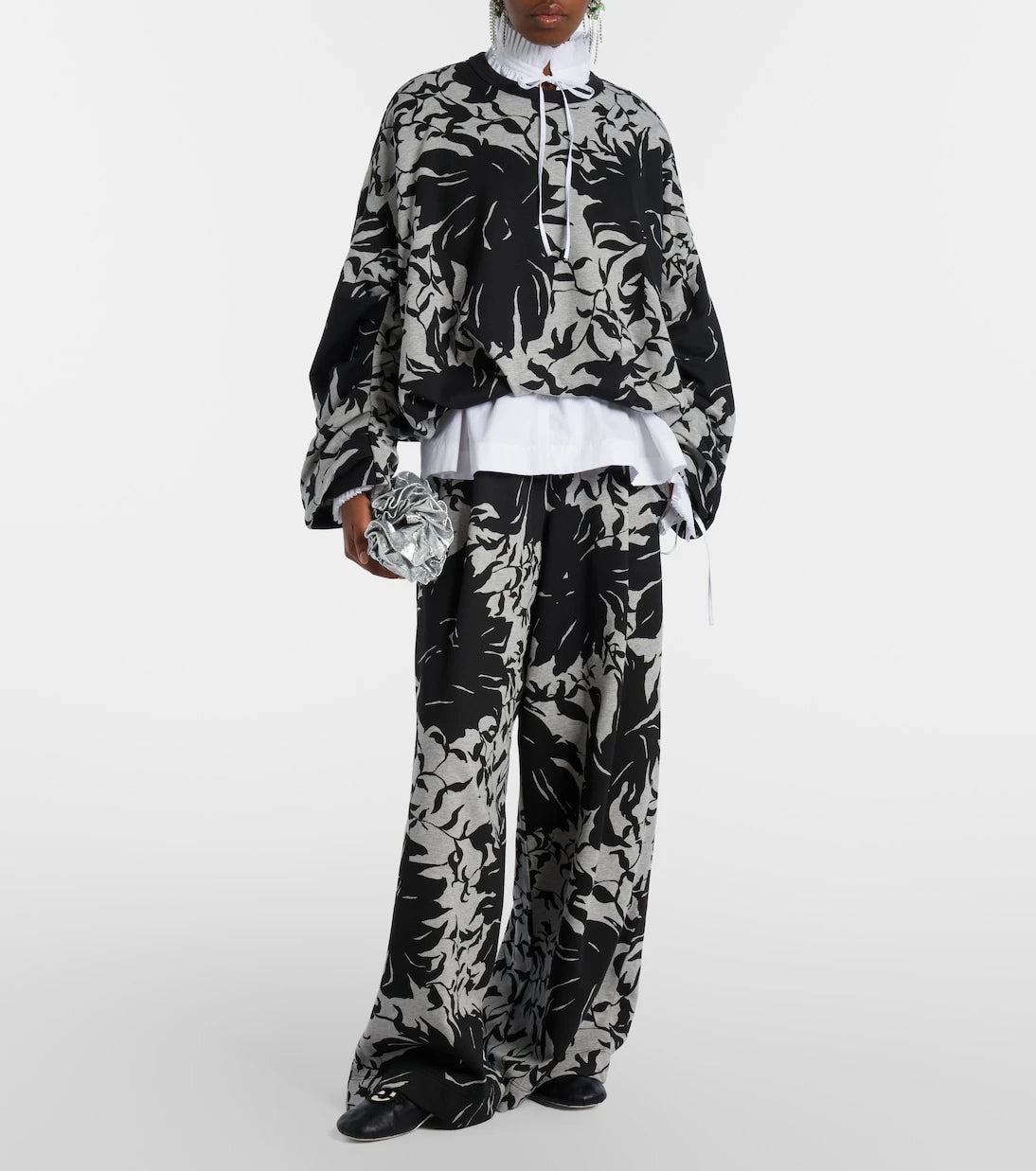 Dries Van Noten - بنطال رياضي بليسيه من قطن الجيرسيه بنقشة زهور