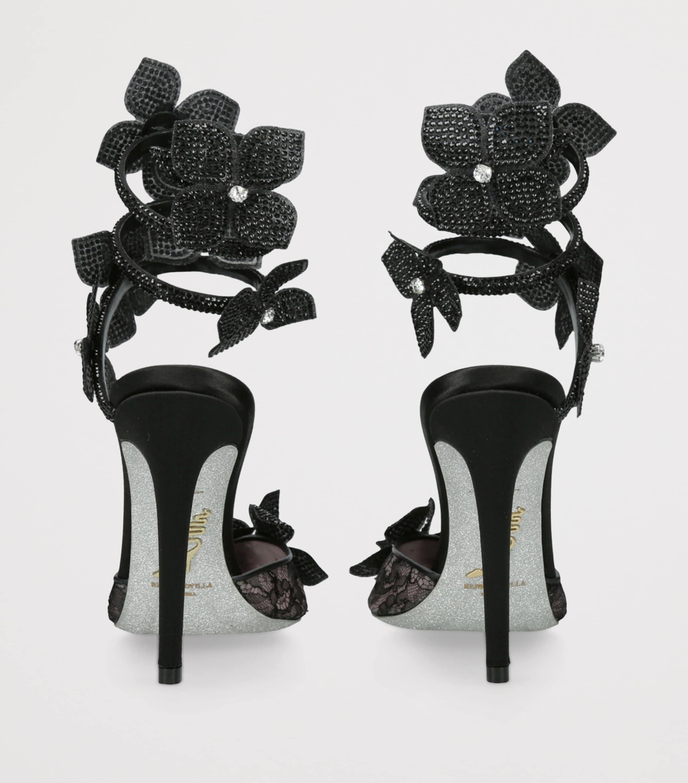 René Caovilla Black Embellished Floriane Pumps 105