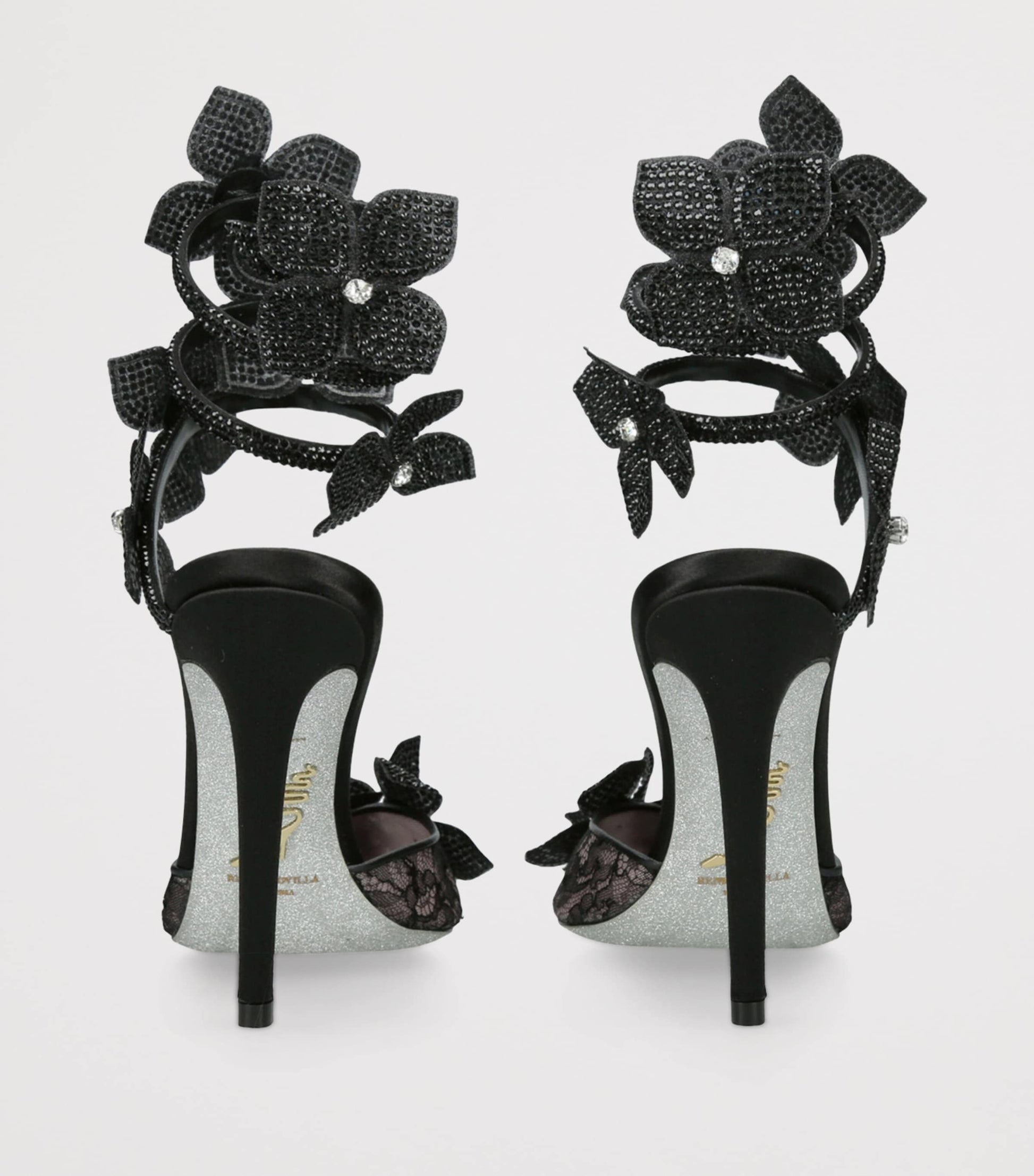 René Caovilla Black Embellished Floriane Pumps 105