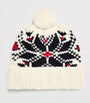 Ivory Wool Pom-Pom Snowflake Beanie